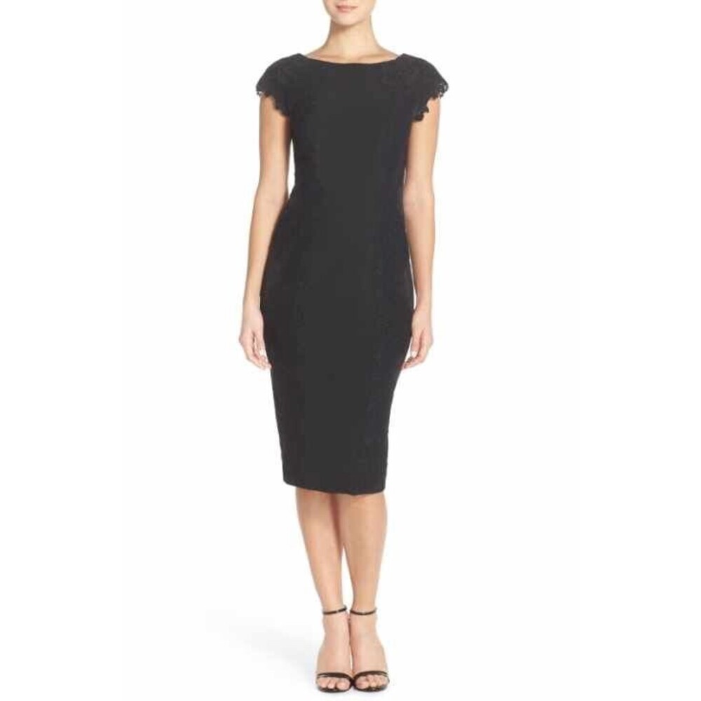 Maggy London Women's Lace Detail Crepe Sheath Dress In Dark Navy Petite 6 $200